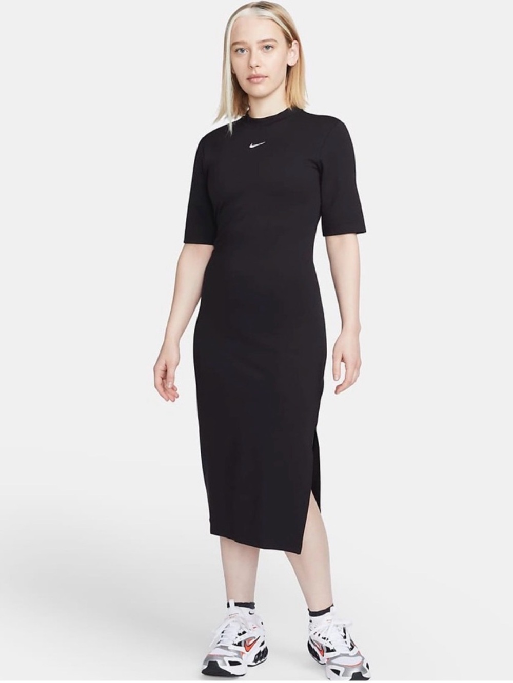 Nike Black Fitted Midi Dress with Side Slit